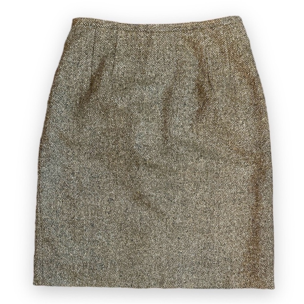 Vtg Talbots Brown Tweed Herringbone Pencil Skirt Wool Blend Women’s Size 4P Fall
